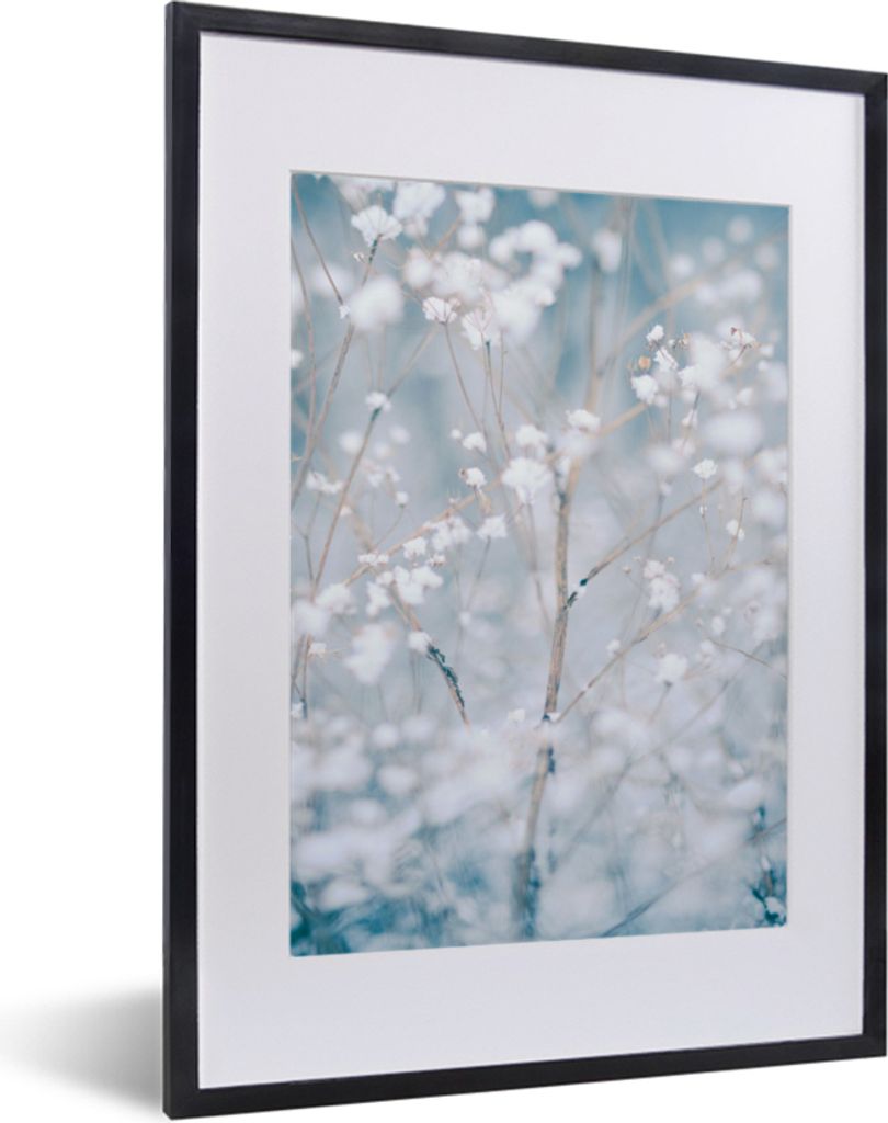 MuchoWow Gerahmtes Poster Äste - Schnee - Winter - Natur - Botanisch 30x40 cm - Poster mit Schwarzem Bilderrahmen Wandposter Rahmen Foto Bilder ...