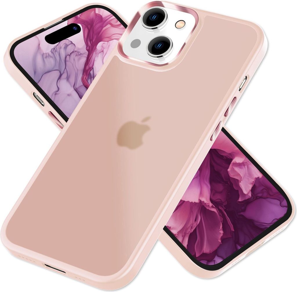 Hybrid Hülle für iPhone 15 Frosted Case Handyhülle Schutz Rand Handy Tasche Etui Rosa
