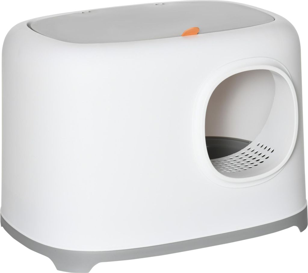 Katzenklo mit Deckel Katzentoilette mit Haube Schaufel Gitterboden XXL Katzentoilette für Katzen bis 5 kg 55 x 40 x 39 cm Weiß