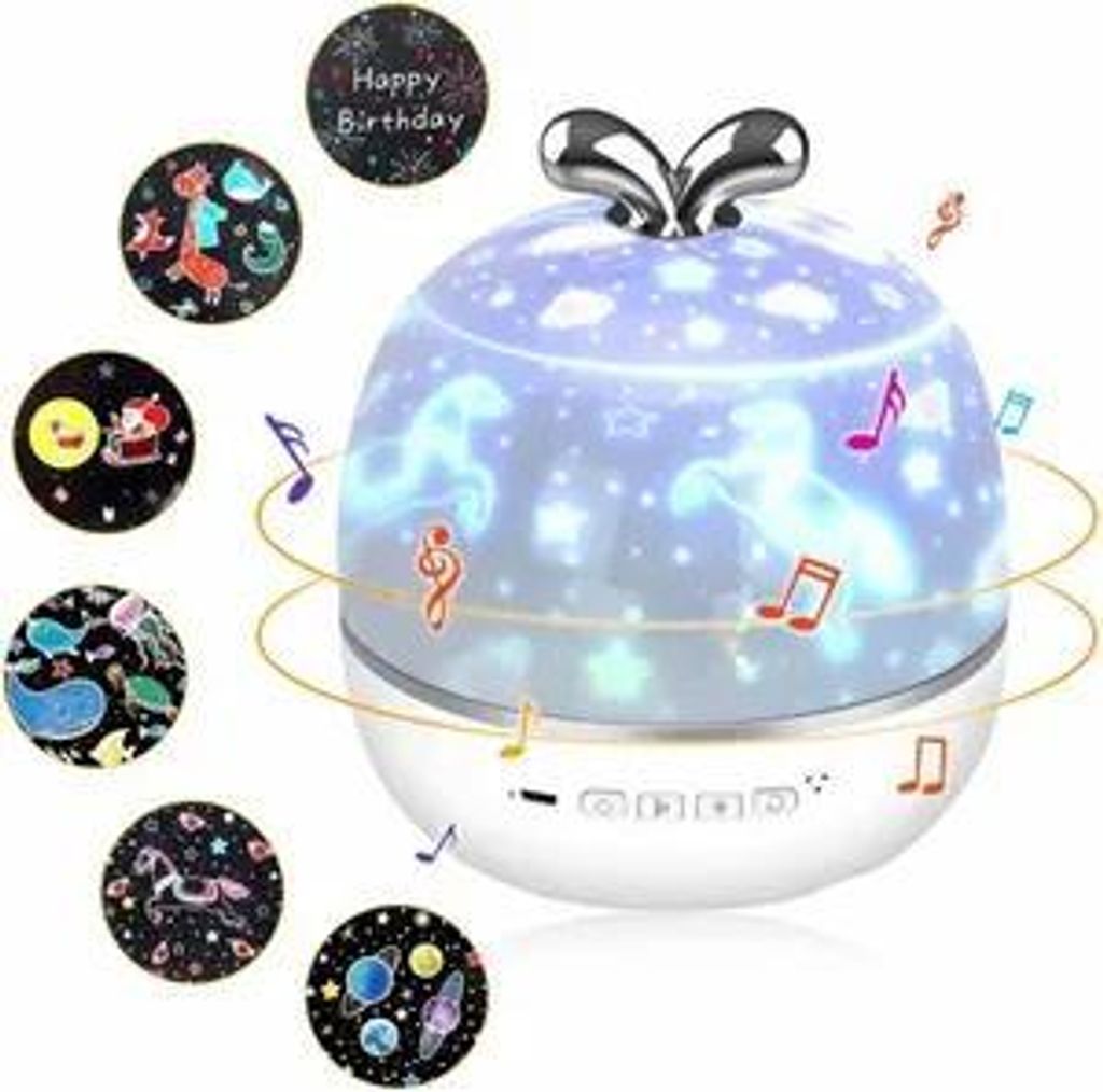 Sternenhimmel Projektor Lampe, 3 in 1 Bluetooth Lautsprecher LED Musik Nachtlicht Kind mit 6 Projektionsfilmen 360° Drehbar Starry Music Projector
