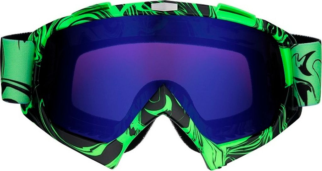 Motocross Brille hellgrün mit blau-violettem Glas Produktbild 