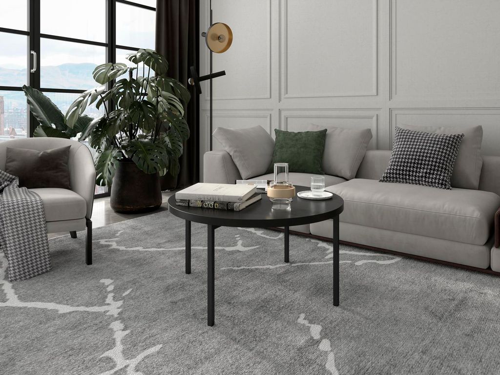 Couchtisch SIGMA C, Rundtisch mit schwarze Metallgestell, Kaffeetisch für Wohnzimmer (Farbe: Schwarz)