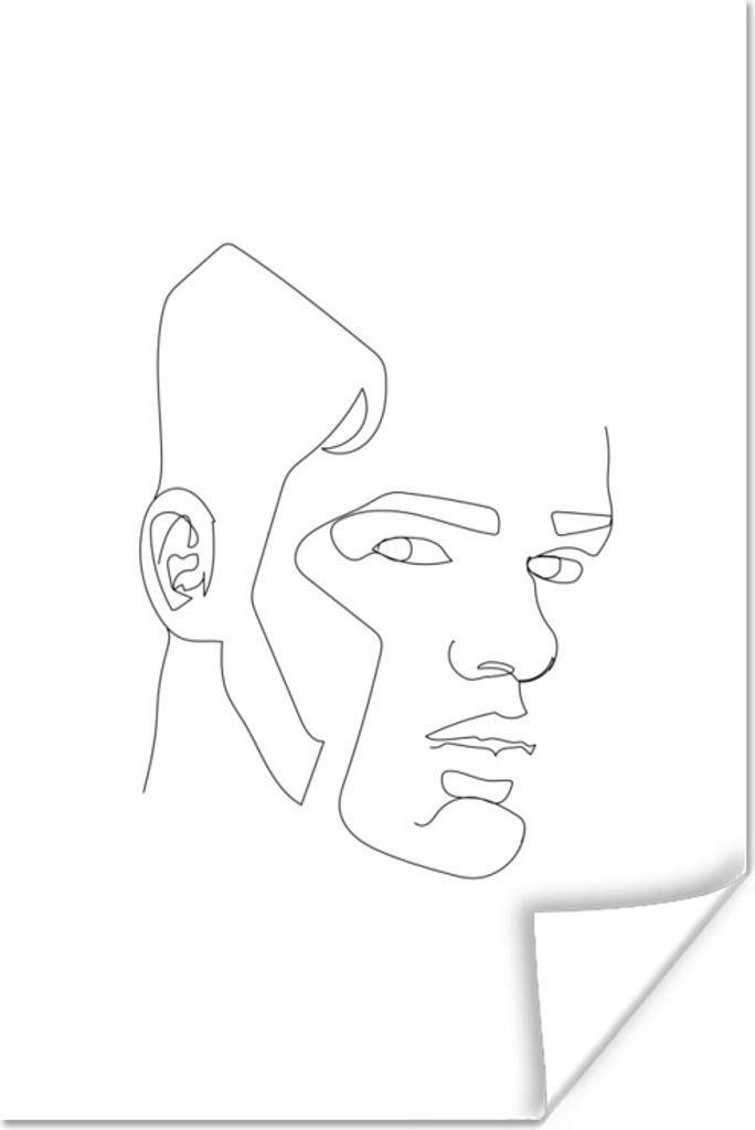 MuchoWow Poster Mann - Gesicht - Strichzeichnung 80x120 cm - Papierdruck