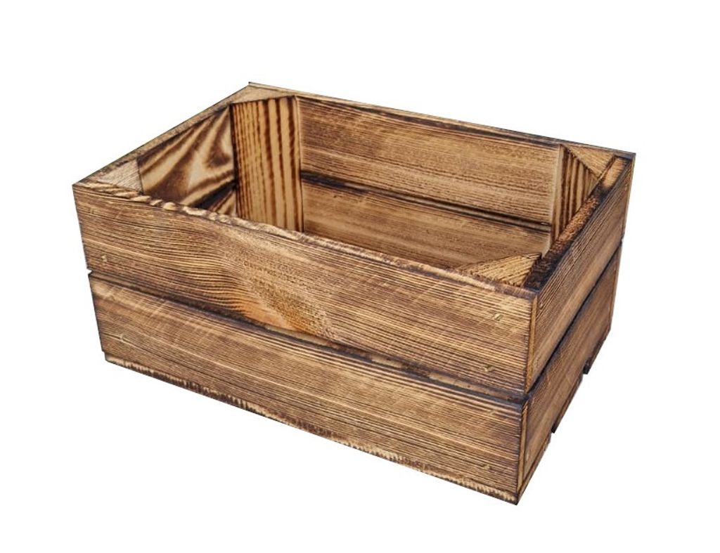 A wooden crate is shown against a white background.