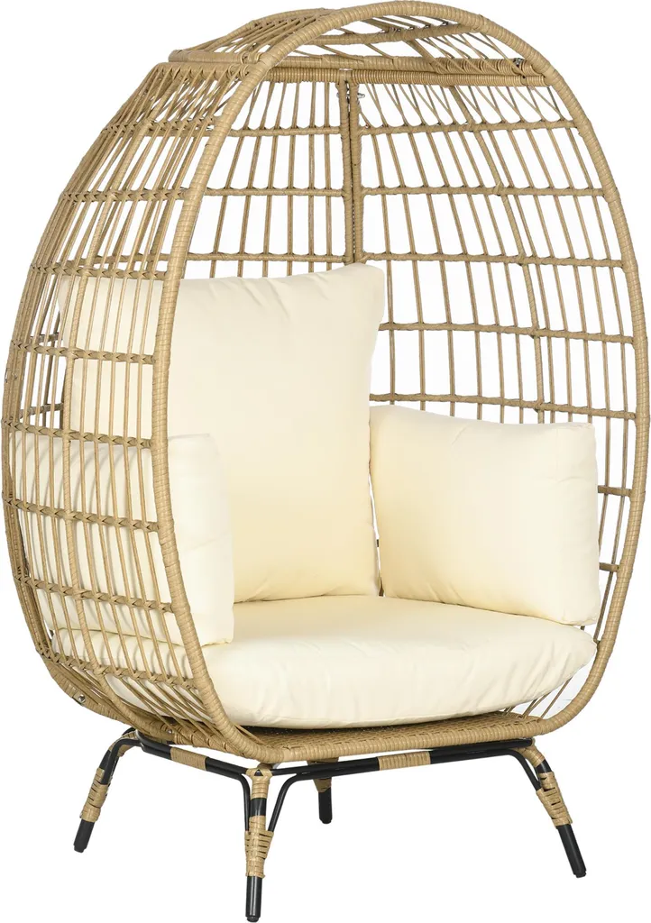 Fauteuil de Jardin Panier en Résine Tressée et Métal avec Coussin Kaki