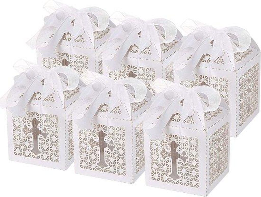 50 Weißes Kreuz Geschenkdozen für Hochzeit und Taufe