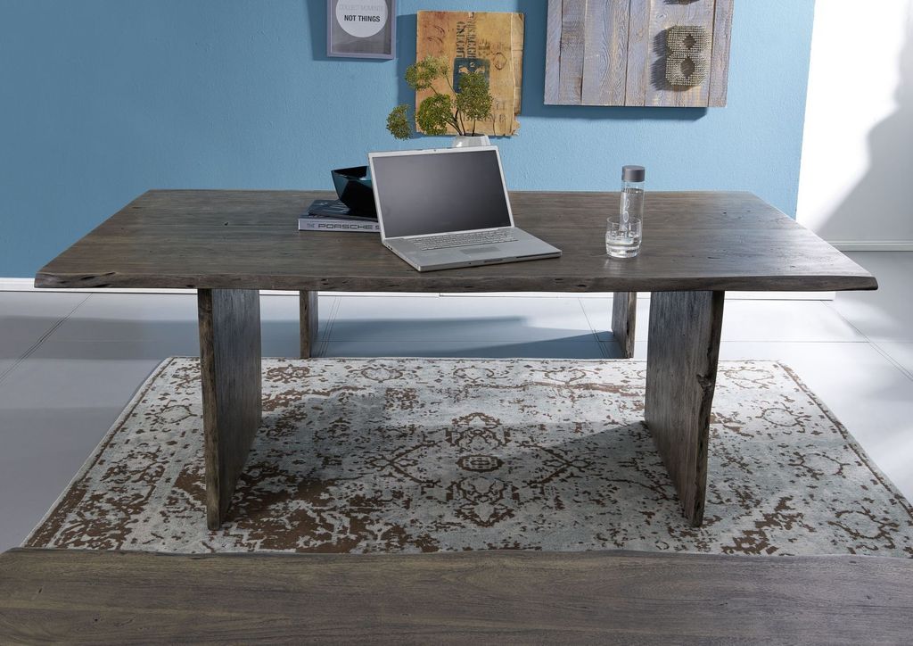 MASSIVMOEBEL24 Baumtisch Akazie 180x100x76 grau lackiert PURE ACACIA #414