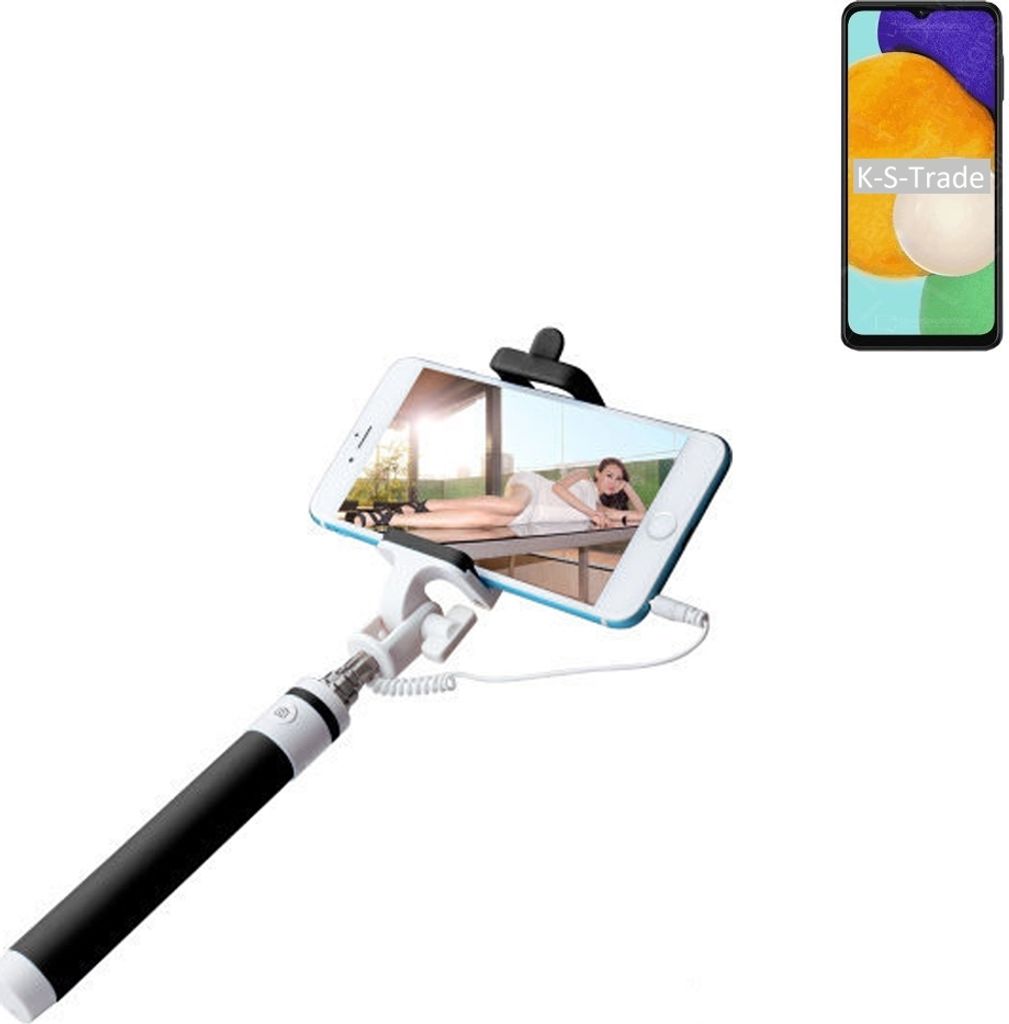 K-S-Trade Selfie Stick kompatibel mit Samsung Galaxy A13 5G Selfiestick kabelgebunden Monopod mit Kabel Stab Stange Selfportrait Handheldstick
