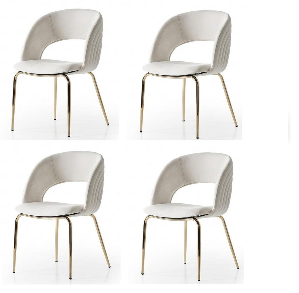 Stühle-Set 4x Stuhl Modern Stoff Komfortabel Beige Weich Bequem