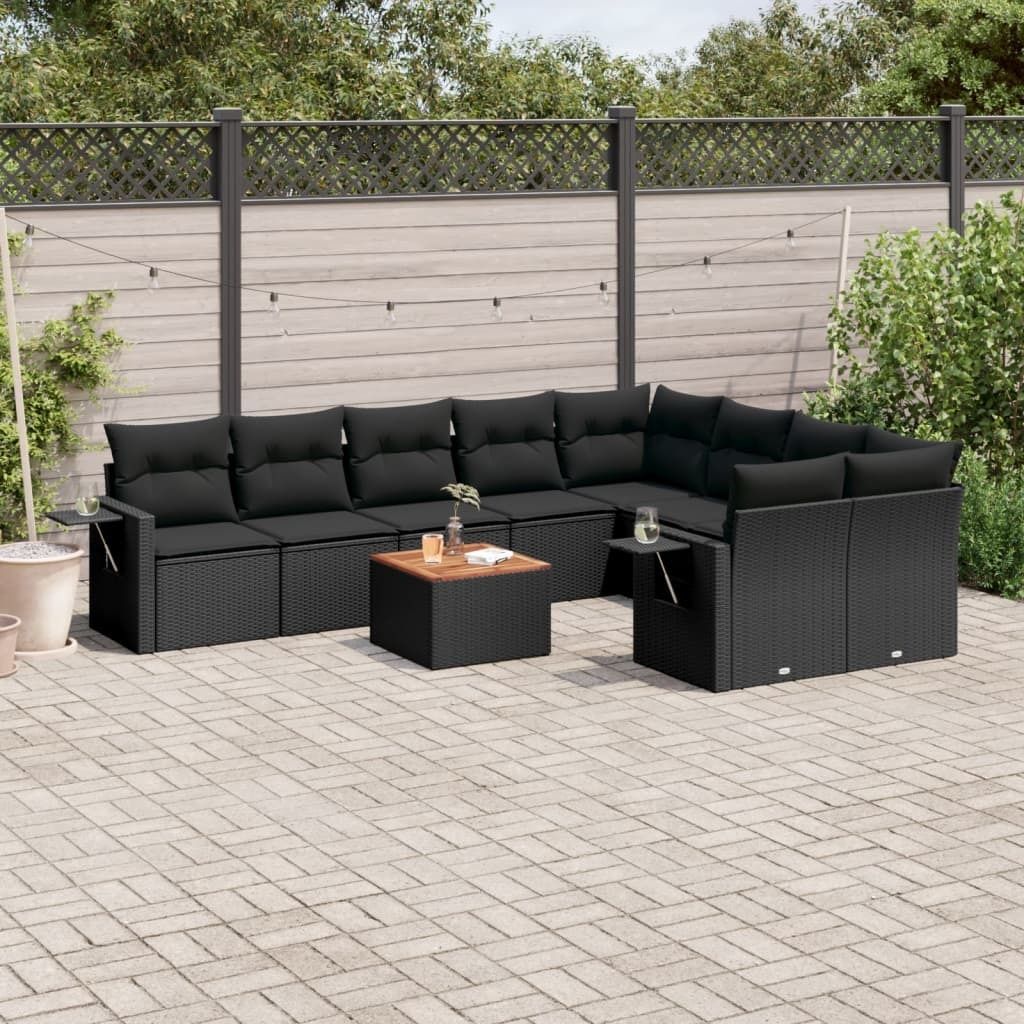Maison Exclusive - 10-tlg. Garten-Sofagarnitur mit Kissen Schwarz Poly Rattan
