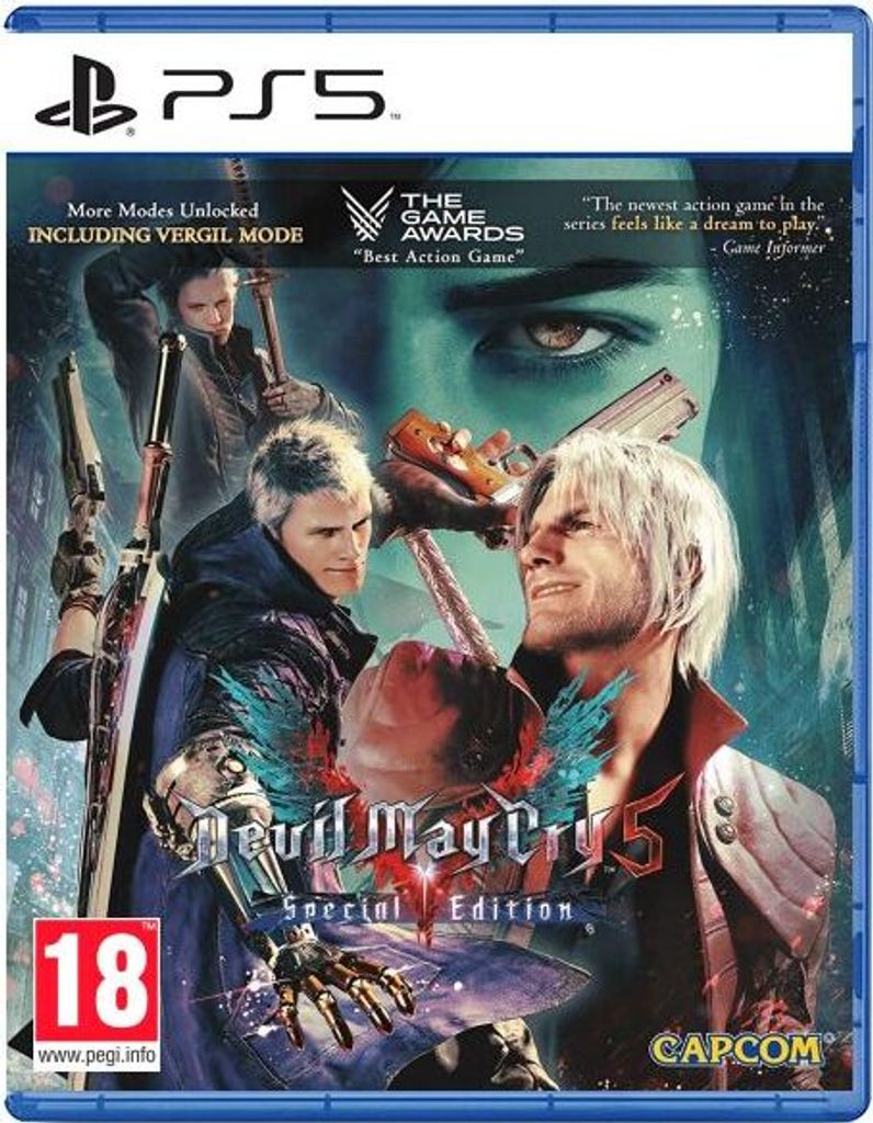 The image shows the front cover of the Devil May Cry 5 Special Edition game for PlayStation 5.
