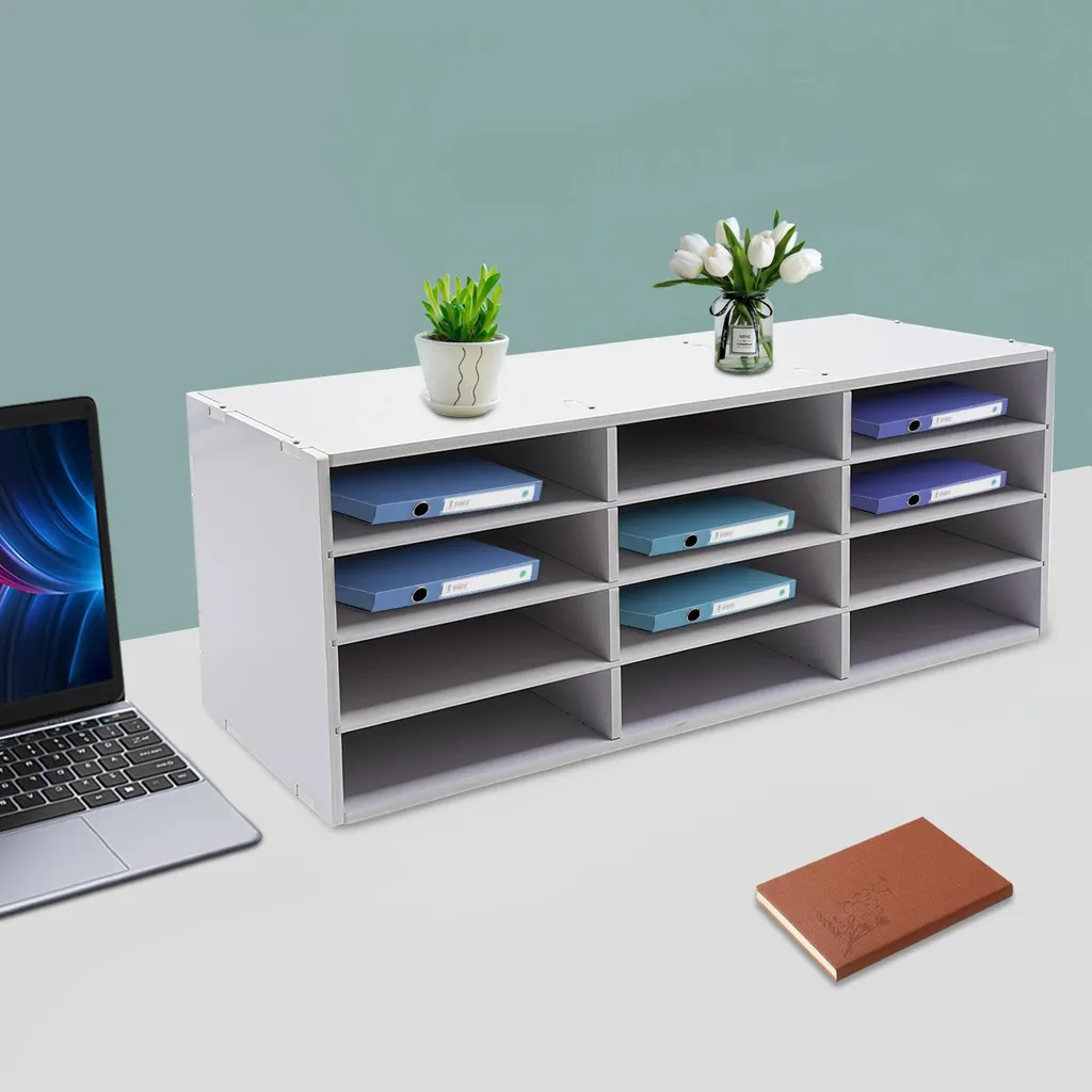 Rangement bureau 12 compartiments - Organiseur PVC blanc multi-niveaux - 3