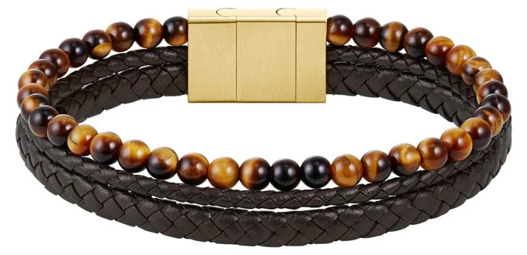 Bracelet Sphere triple cuir marron et acier inoxydable brossé durable