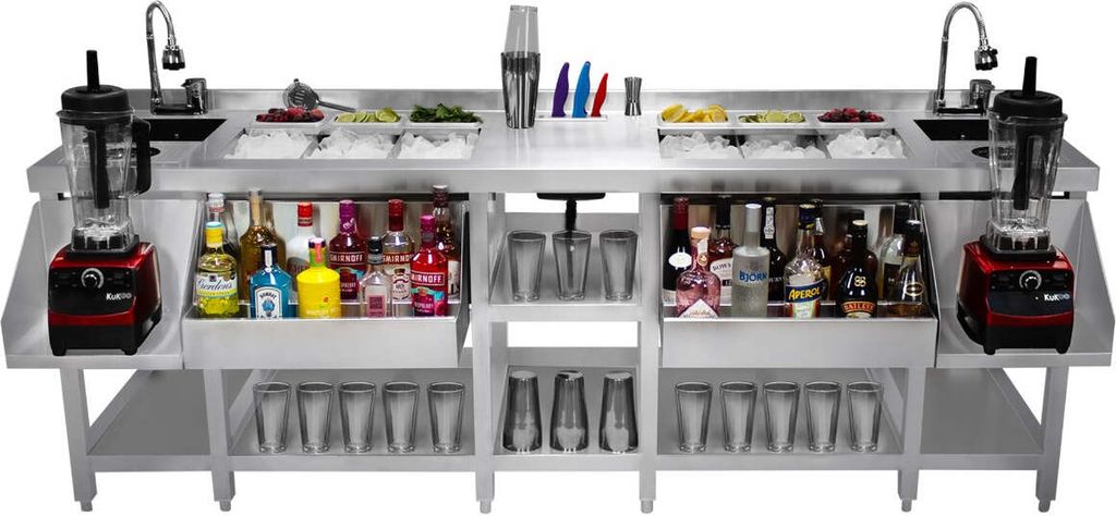 2-in-1 Cocktailstation für Duos Edelstahl mit Eiswanne Spülbecken Glasabspüler