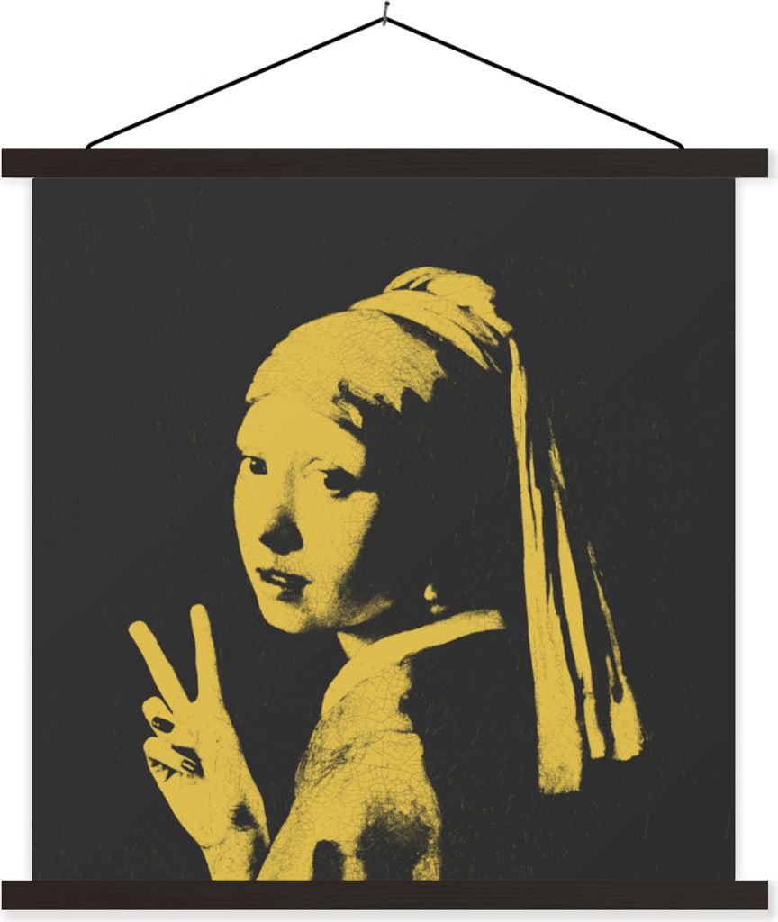 MuchoWow Textilposter Mädchen mit Perlenohrring - Vermeer - Kunst 90x90 cm mit schwarzem Rahmen - Magnetisches