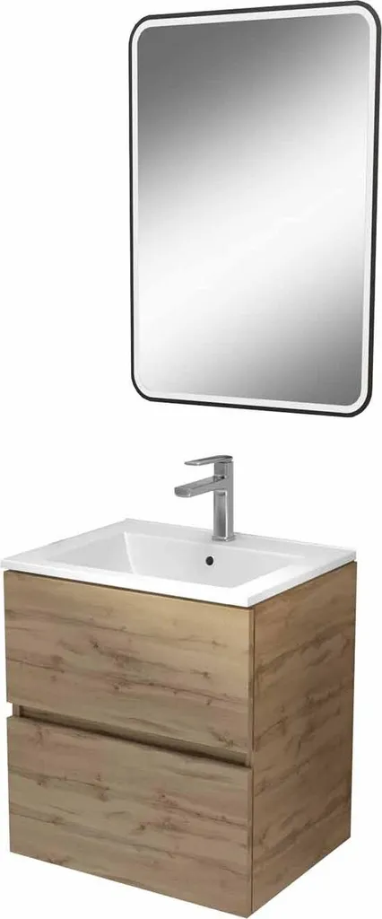 Gagnez de la Place en Salle de Bain : Meuble 50cm TIMBER et Miroir LED