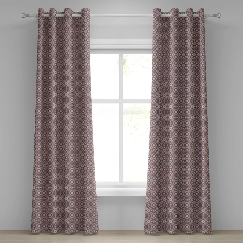 ABAKUHAUS Rideau à œillets géométrique vintage 280x245cm orange pâle