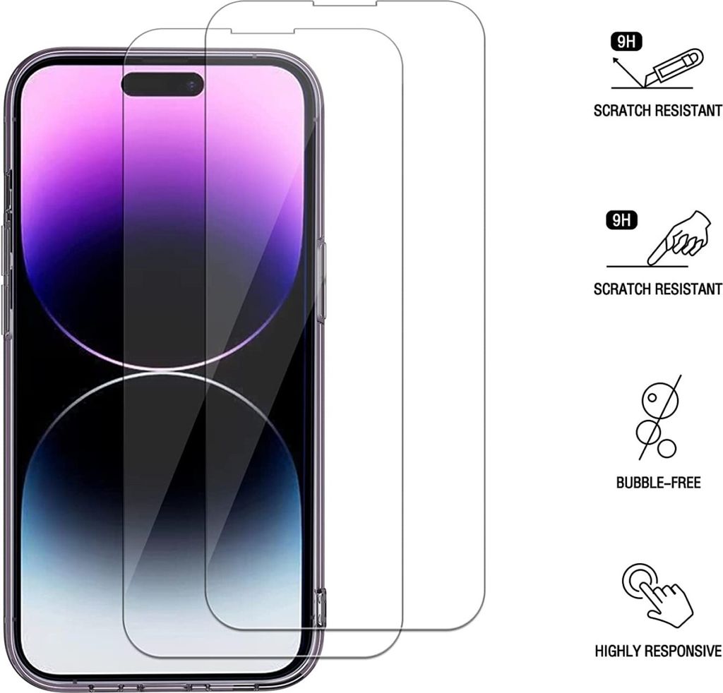2 Stück Panzerglas für Apple iPhone 15 PRO (6.1") HD Display Schutzglas Bildschirm Schutzfolie