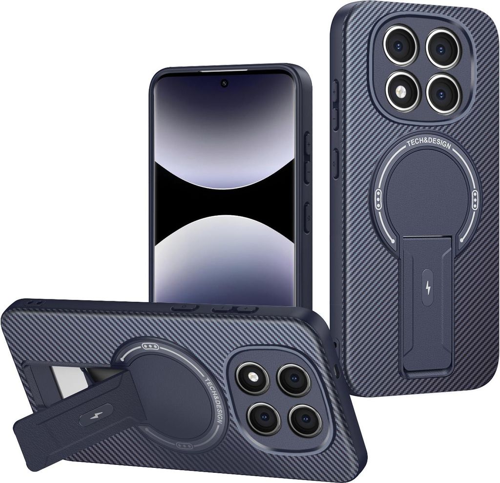 Hülle für Xiaomi Redmi Note 14 Pro 5G/Note 14 Pro+ 5G Magnetisch Carbonfaser Design TPU Hybrid Handyhülle mit Ständer Blau