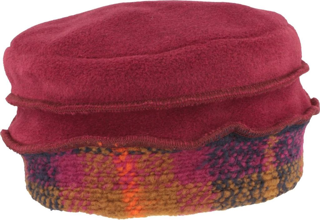 MtM warmer Fleece-Stoffhut mit Biese & Multicolor-Rand, rot, Gr. Einheitsgröße