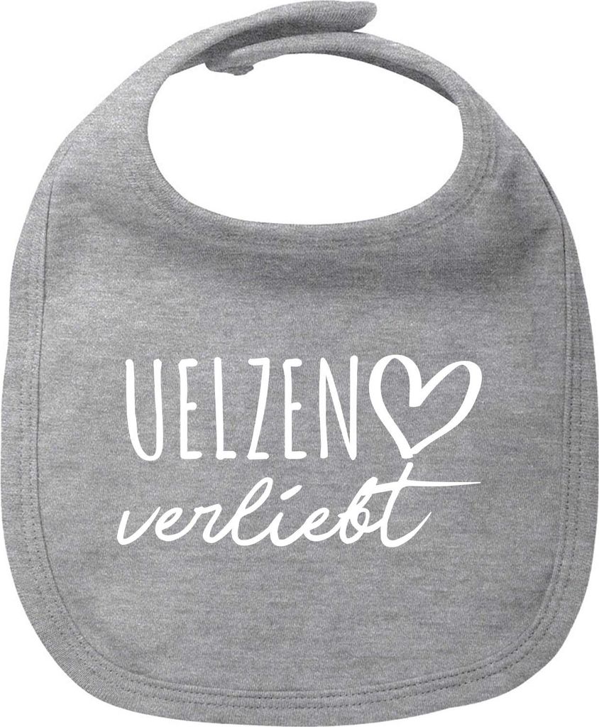 Huuraa Baby Lätzchen Uelzen verliebt Heather Grey Klettverschluss Baumwolle Latz Geschenkidee