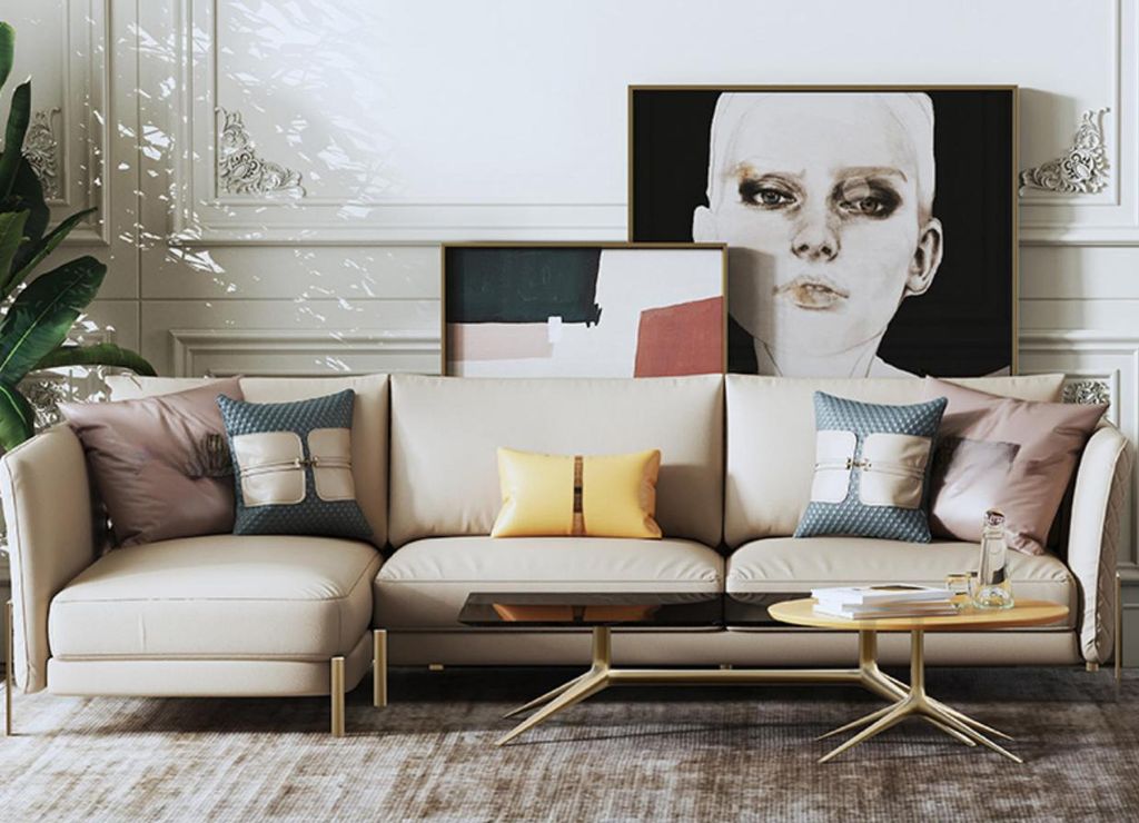 Designer Sofa Couch Ecksofa mit Hocker Polster Garnitur Wohnlandschaft L-Form