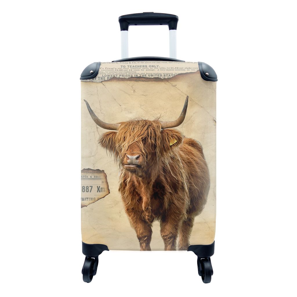 MuchoWow Koffer Handgepäck Trolley Rollkoffer Kleine Reisekoffer mit 4 Rollen - Schottischer Highlander - Vintage - Pergament - Cabin Size < 55x...