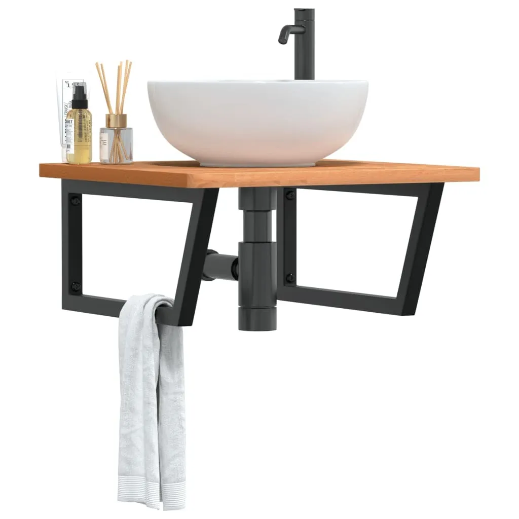 Maison Exclusive Ripiano Lavabo in Massello di Faggio e Acciaio Nero