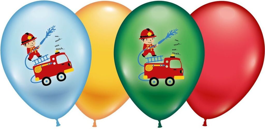 6 Luftballons bunt sortiert teilweise bedruckt Feuerwehr, 28-30 cm/11 inch