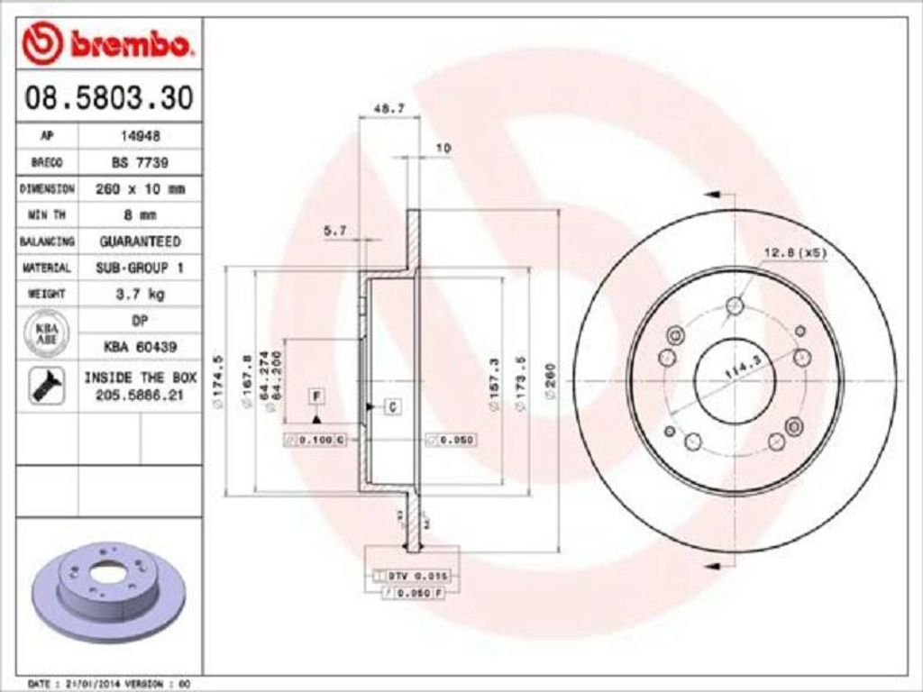BREMBO Bremsscheiben (2 Stück) Hinterachse 08.5803.30 Produktbild 
