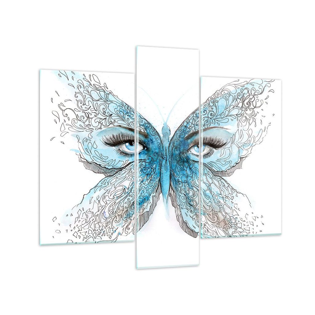 Bilder auf glas - Illustration Gesicht Schmetterling Wimper - 95x80cm - Glasbilder - Wandbilder - Kunstdruck - Wanddekoration aus Glas - Glas Bilde...