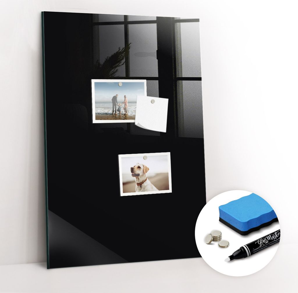 Magnetpinnwand Memoboard - Zubehörsatz - Weißer Marker + Schwamm + Magnete - 40 x 60 cm - Schwarze Farbe