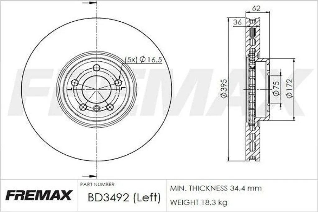 Disque de Frein Avant Ventilé FREMAX BD-3492 compatible BMW Série X