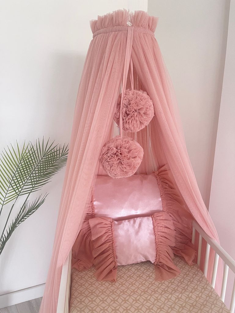 Baby Fancyroom Betthimmel Puderrosa extra breit aus 12 Meter Tüll 1. Klasse für Kinderbett Gitterbett Babybett Himmel Prinzessin Babywiege Moskit...