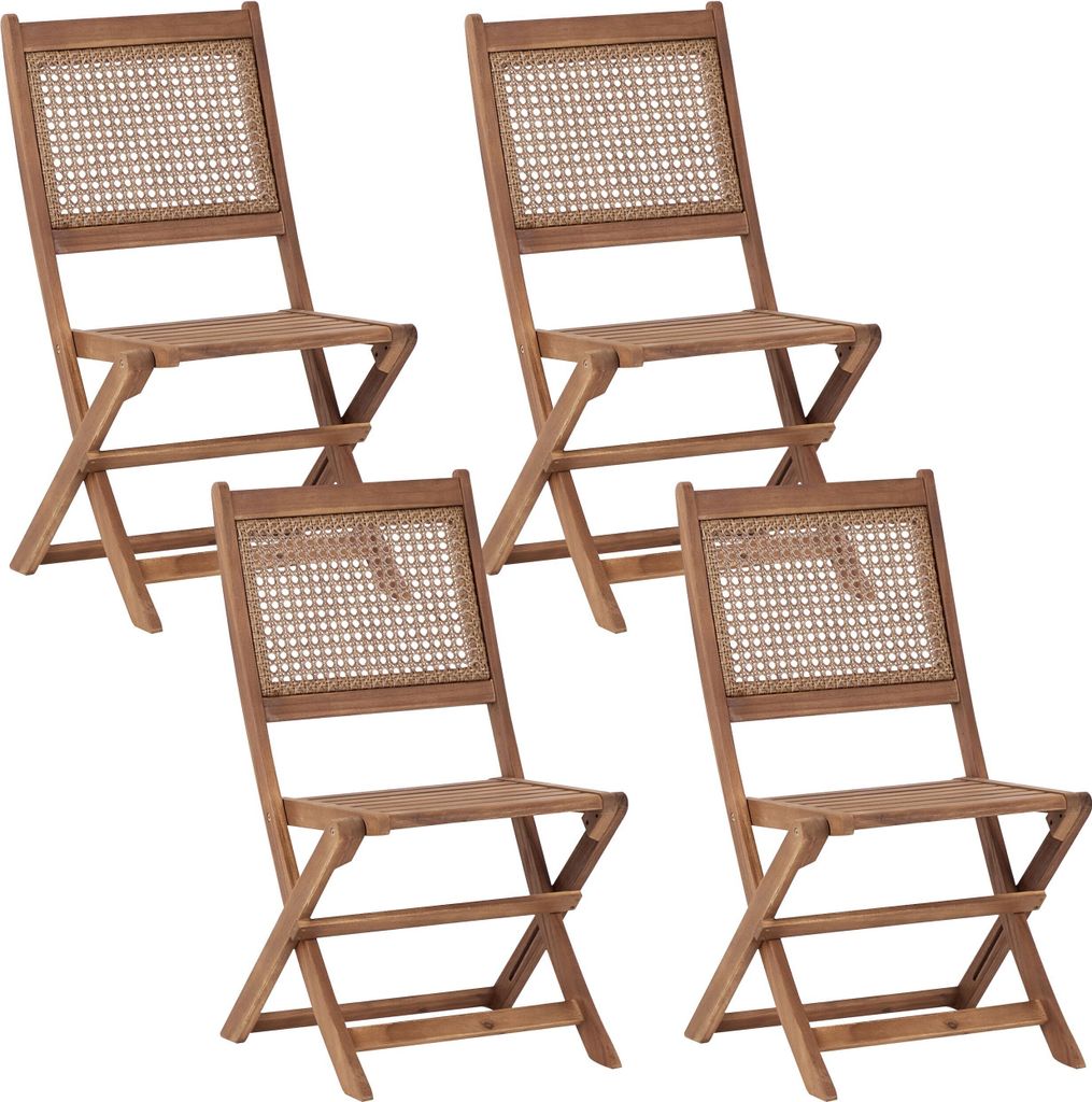 BELIANI Gartenstuhl 4er Set Dunkelbraun Akazienholz Klappbar Wiener-Geflecht ohne Armlehnen Rustikal Terrasse Balkon Out- & Indoor Holzstuhl Klapps...
