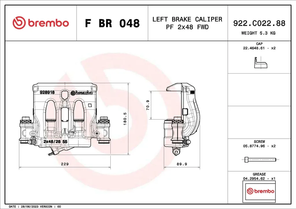 Étrier de frein anti-grippage Brembo F BR 048 résistant pour Vito