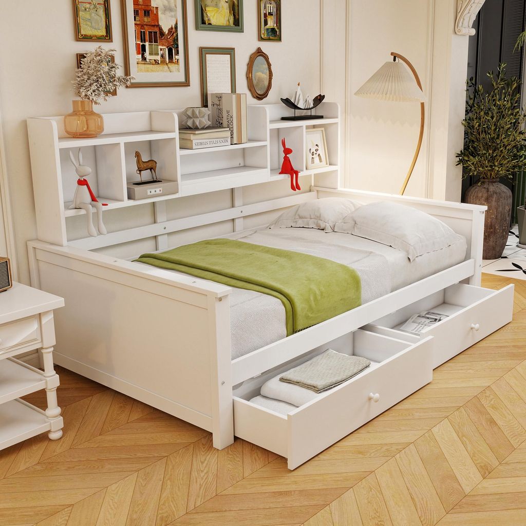 Flieks dřevěná postel rozkládací 90x200cm se zásuvkami, Obrázek produktu 
