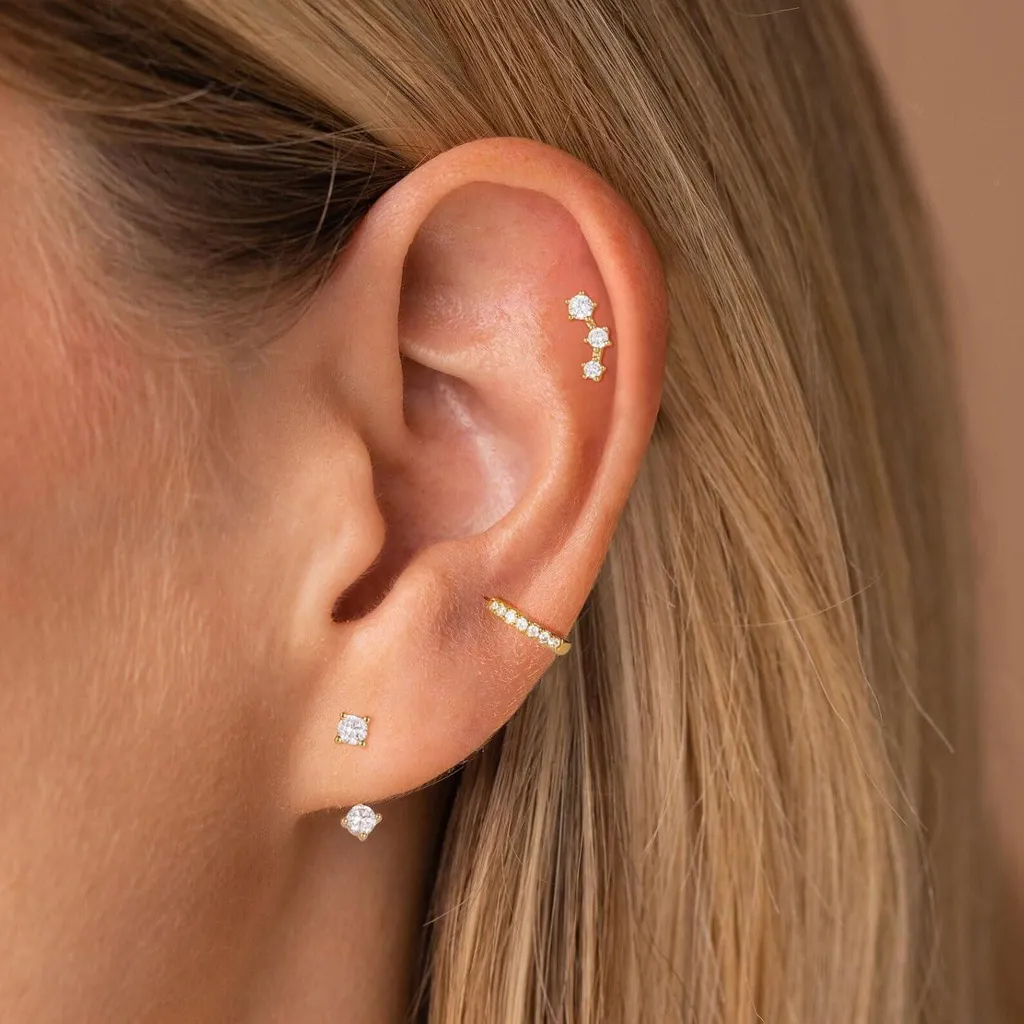 FUNEIA Set Di 3 Orecchini In Argento 925 Placcato Oro – Cerchi Piccoli E Delicati Per Donna