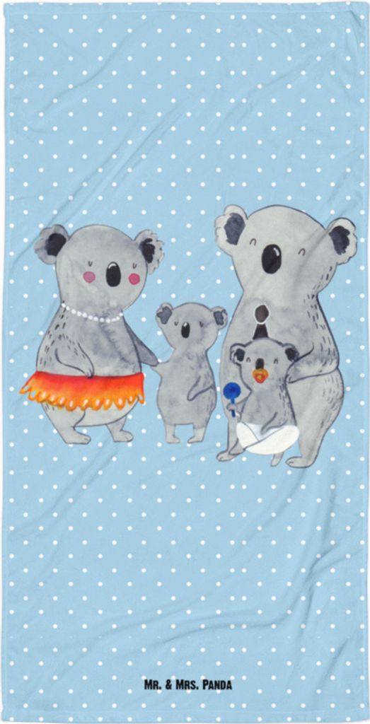 Mr. & Mrs. Panda Badehandtuch Koala Familie - Blau Pastell - Geschenk, Strandlaken, Großes, Strandtuch, Duschhandtuch, Koalas, Kinder, Muttertag, ...