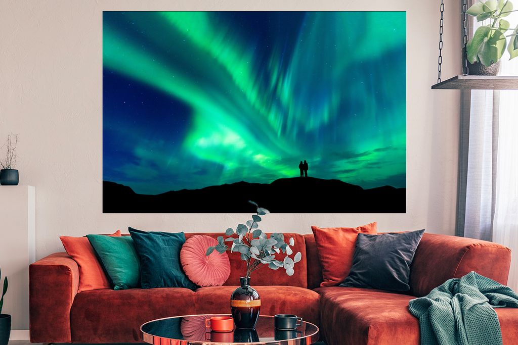 MuchoWow Poster Nordlichter - Silhouette - Berg 180x120 cm - Fotoplakat