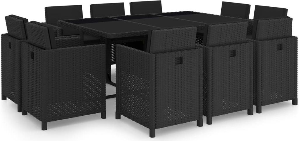 11-tlg. Garten-Essgruppe mit Auflagen Poly Rattan Schwarz