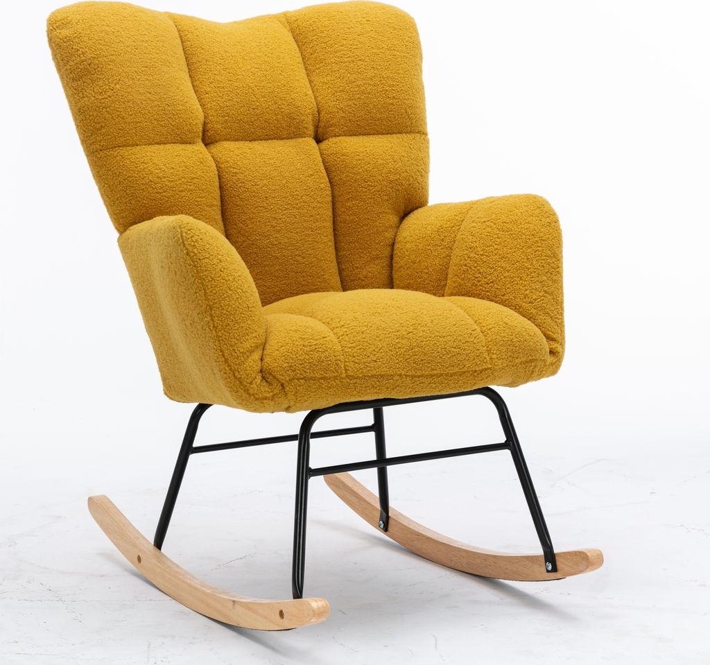 Armlehnstuhl Polsterstuhl Gelb Teddy-Samtstoff Schaukelstuhl Freizeitstuhl Lounge-Sessel Moderner Stil aus der Mitte des Jahrhunderts