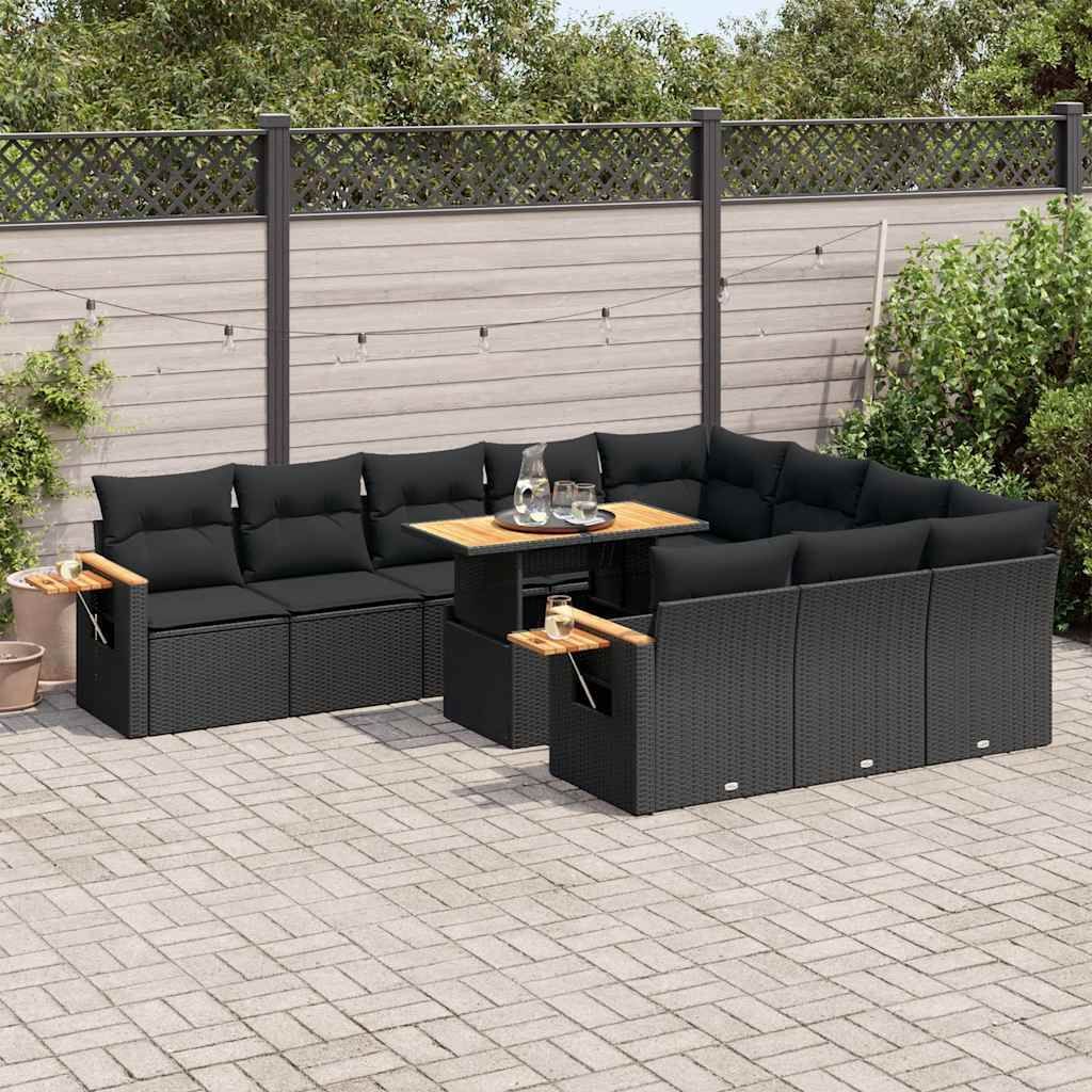 Maison Exclusive - 11-tlg. Garten-Sofagarnitur mit Kissen Schwarz Poly Rattan