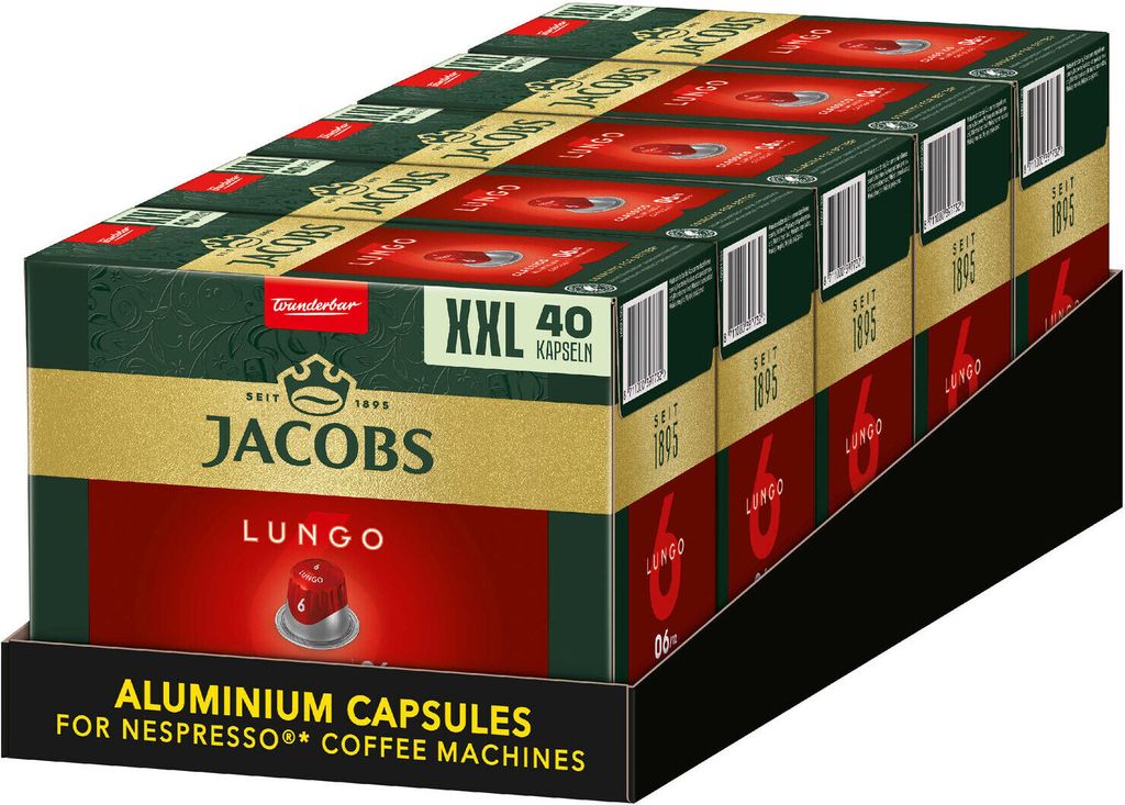 JACOBS Kapseln Lungo Classico 5 x 40 Nespresso®* kompatible Kaffeekapseln