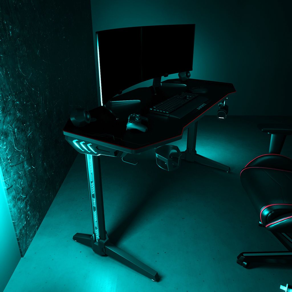 SONNI biurko gamingowe 140×75×60 cm z oświetleniem RGB 7 Zdjęcie produktu 15