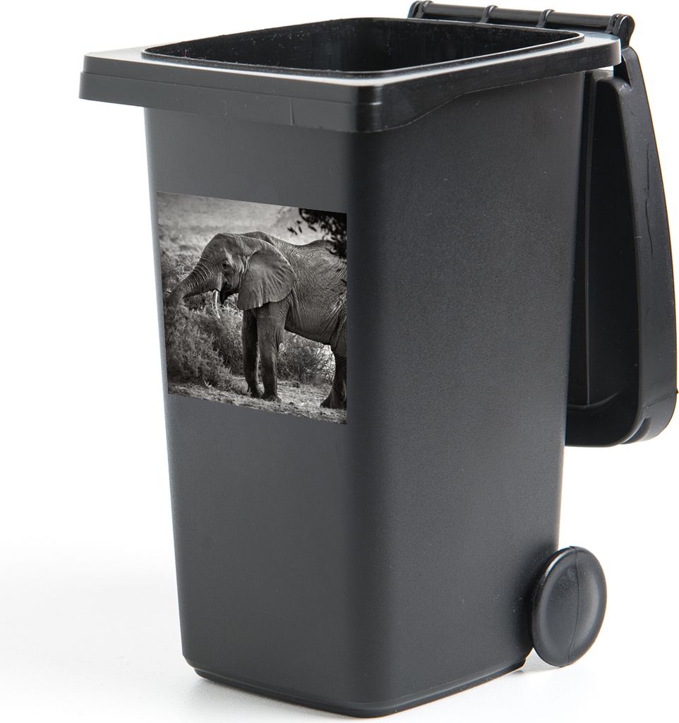 MuchoWow Mülltonnenaufkleber Profil eines Elefanten in schwarz-weiß 40x40 cm - Abfall-Aufkleber - Container - für Abfallcontainer