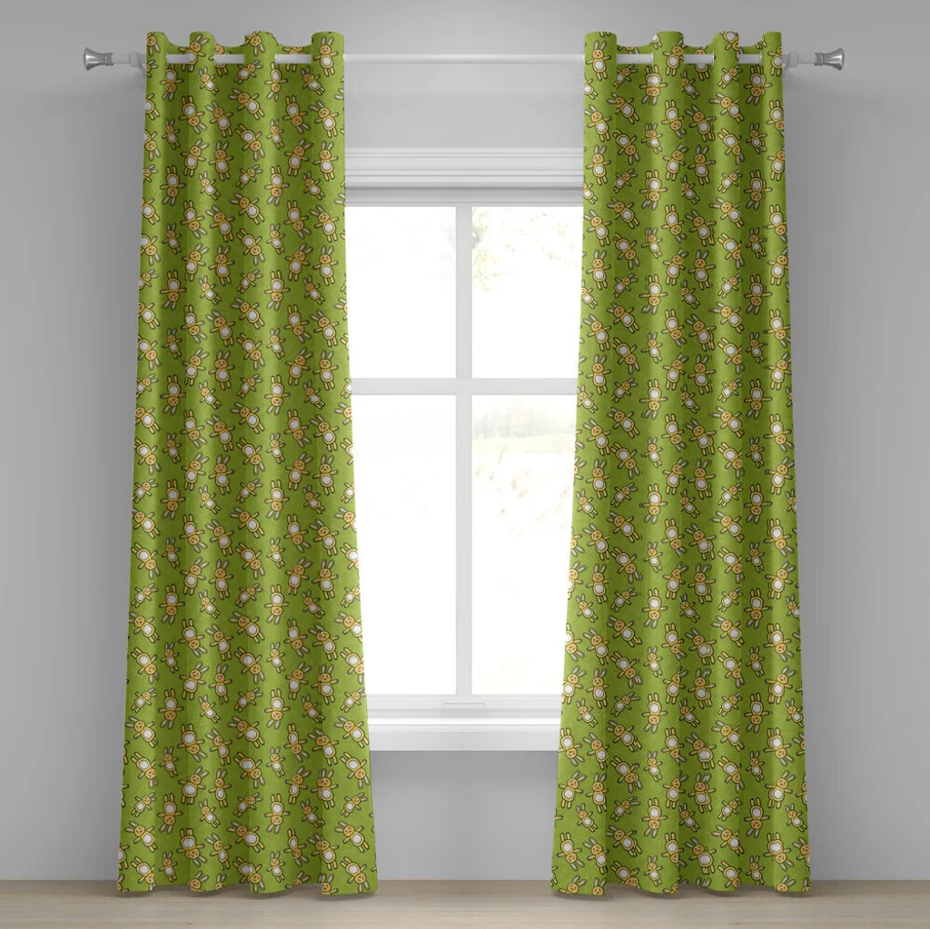 Rideaux à œillets motif Anime lapin vert pomme en tissu haute qualité