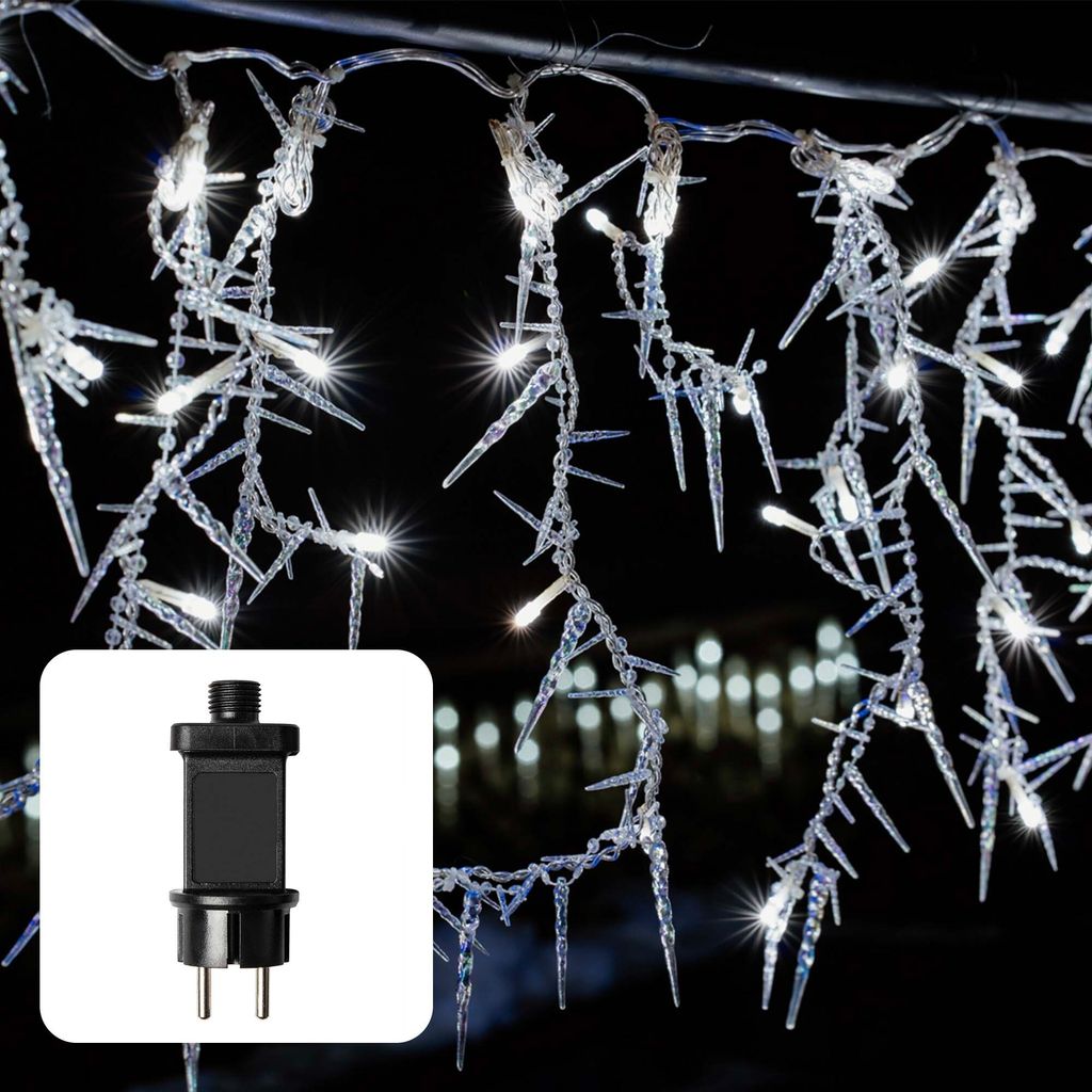 LED Vorhang Deko Eisregen Zapfen Outdoor Winter Weihnachten 100 LED warmweiß