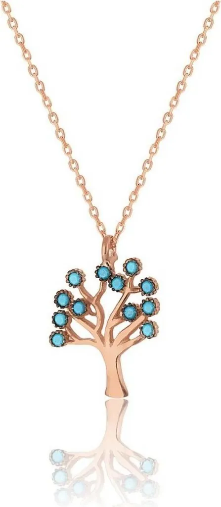 Pendentif Arbre de Vie Argent 925 pour Femme avec Zircone Bleu Turquoise