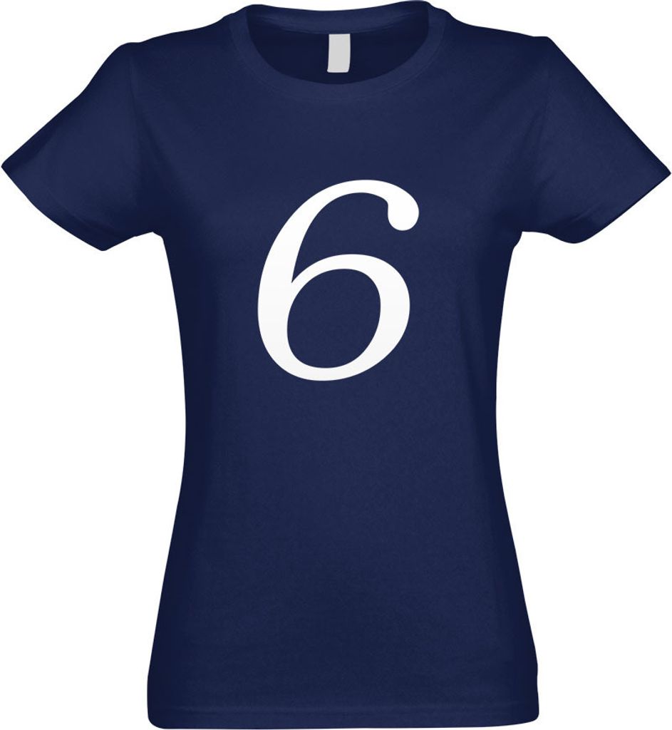 Kiwistar - T-Shirt tailliert - Damen - Navy - Zahl 6 - Zahlen Nummern - mit Motiv Bedruckt - Funshirt Design - Sport - Freizeit - Damen - L